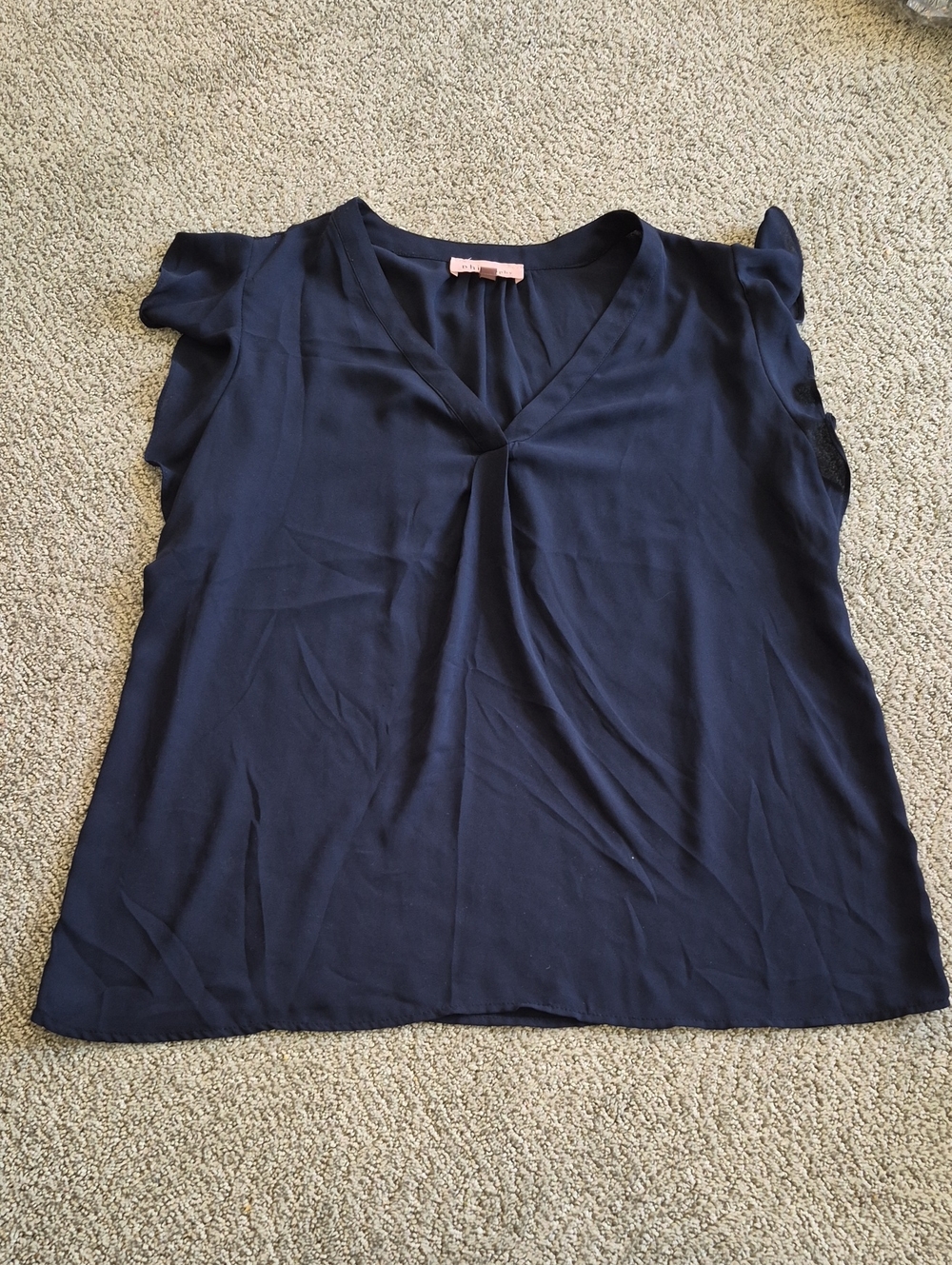 Philosophy Navy V-Neck Flutter Sleeve Blouse